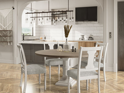 Tannen - Round 5 Piece Dining Table (Set of 5) - White And Gray