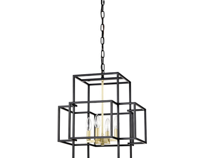 4 Light Metal Lantern Tiered Pendant Hanging Light Fixtures, Industrial Farmhouse Adjustable Height Chandeliers For Dining Room Hallway Foyer Entryway (E12 Bulbs Not Included)
