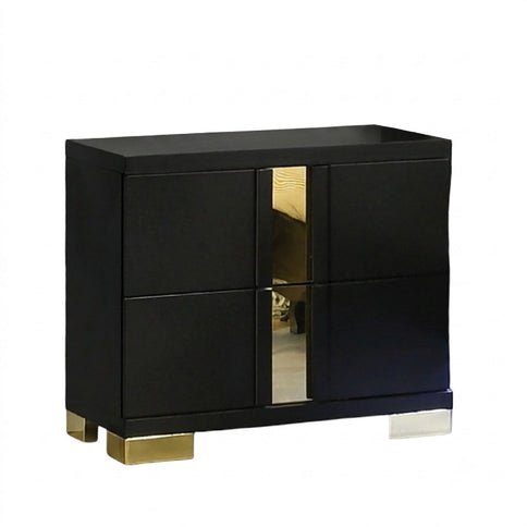 Contemporary Nightstand With 2 Drawer Storage - Black