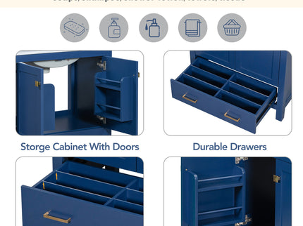 Bathroom Vanity With Single Sink, Combo Cabinet Undermount Sink, Bathroom Storage Cabinet With Two Doors And A Drawer, Soft Closing, Multifunctional Storage, Solid Wood Frame