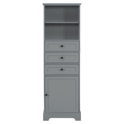 Tall Storage Cabinet With 3 Drawers And Adjustable Shelves For Bathroom