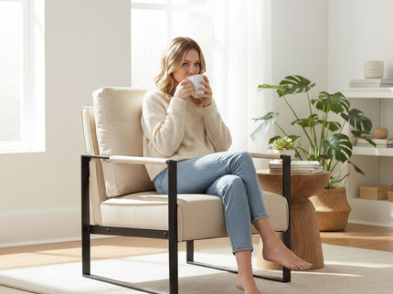 Classic Mid Century Modern Accent Chair With Durable Square Metal Frame, Armchair