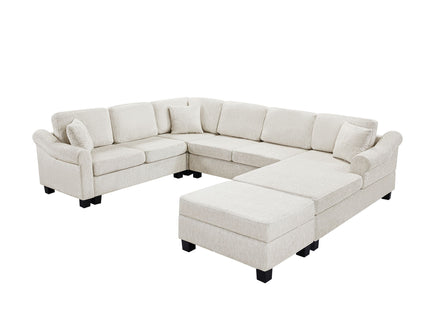 Contemporary U - Shaped Sectional Sofa With Movable Storage Ottoman