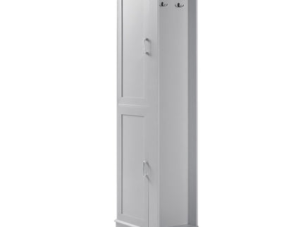 Tall Freestanding Bathroom Storage Cabinet With Adjustable Shelves And Side Hooks