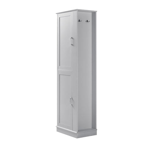 Tall Freestanding Bathroom Storage Cabinet With Adjustable Shelves And Side Hooks