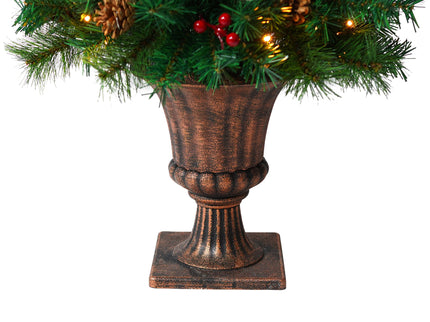 Christmas Lamp Post Decor With Plaid Bow, Artificial Outdoor Holiday Decor (Set of 2) - Brown / Bronze / Green
