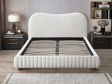 Norme - Queen Size Upholstered Low Profile Platform Bed - Cream
