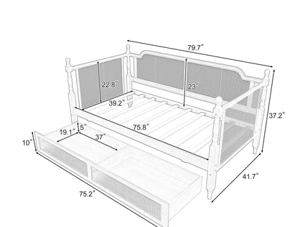 Traditional Style Rattan Daybed, No Box Spring Needed
