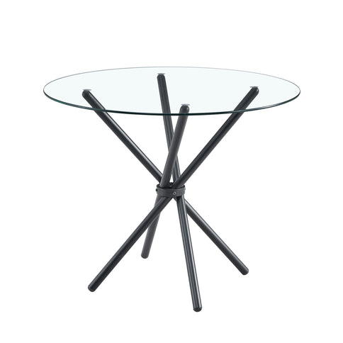 Modern Circular Transparent Tempered Glass Round Table With Metal Legs 36.6" Diameter - Silver / Transparent