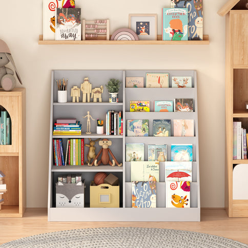 Bookshelf And Toy Storage Organizer, 4 Tier Bookcase With Display Stand For Playroom