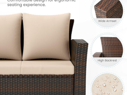 All-Weather Wicker 3 Seat Patio Sofa With Thick Cushions