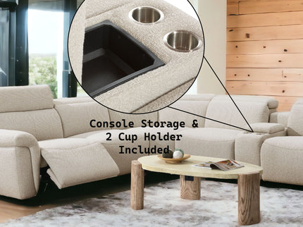 Dayana - Boucle Power Recliner Sectional Sofa For 5 People With Cupholder Console Adjustable Headrest - Beige