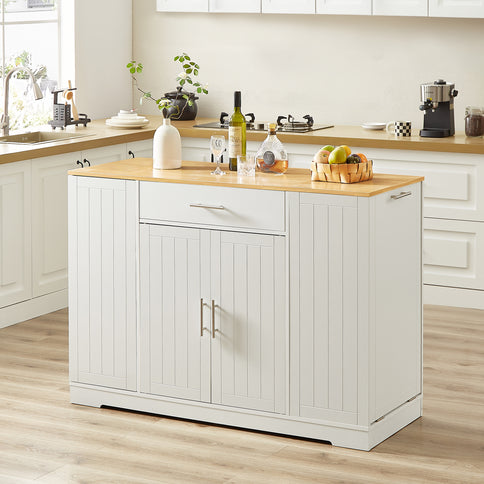 Modern Farmhouse 53" Kitchen Island with Storage Drawers & Concealed Trash Cabinet – White Finish