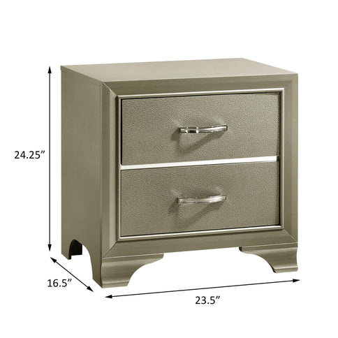 Nightstand With 2 Drawers Bedroom Storage With Accents - Champagne