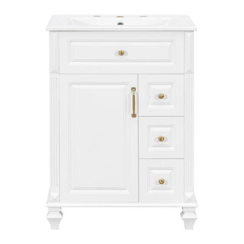 Freestanding Bathroom Vanity With Sink, 3 Drawers & Flip-Out Drawer