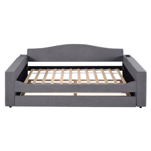 Upholstered Daybed With Storage Armrests, Trundle And Latest Integrated tooth Audio System