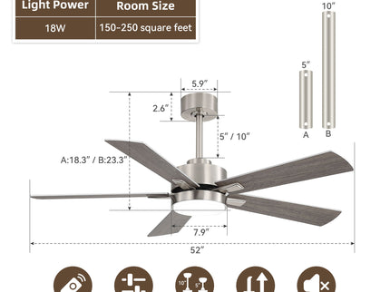 Reversible DC Motor Ceiling Fan With Dimmable LED Light For Living Room