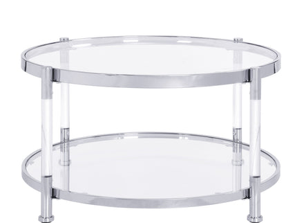 Contemporary Acrylic, Coffee Table, Round Tempered Glass Coffee Table - Chrome / Silver