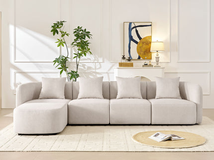 L-Shaped Modular Sectional Sofa With Ottoman, Living Room Furniture Set - Beige