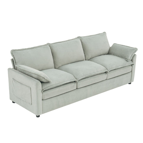 Modern 3 Seater Sofa With Side Storage Pockets For Living Room