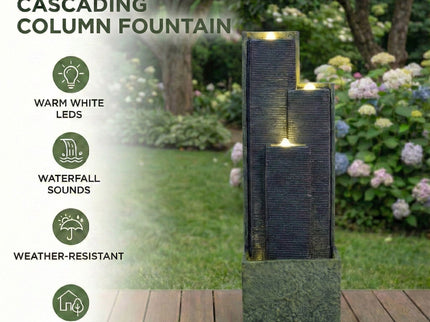 3 Tier Waterfall Fountain With LED Lights - Gray
