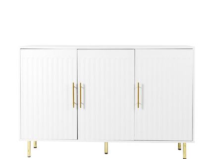 3 Door Large Storage Sideboard With Handles For Kitchen, Dining Room And Living Room, Accent Buffet Cabinet, Coffee Bar Sideboard Cabinet With 3 Doors - White / Gold