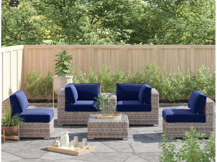 Wicker Seating Group Set With Table And Cushions