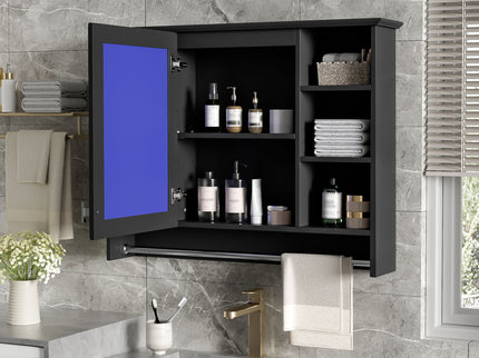 Modern Wall Mounted Mirror Cabinet With Adjustable Shelf, Soft Close Door, And Towel Bar