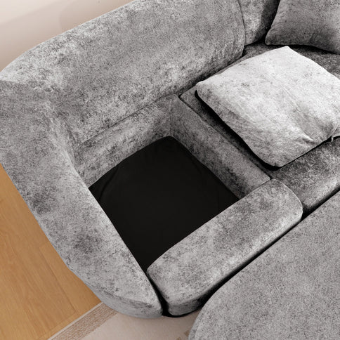 3 Seater Sofa With Built In Pet Bed Nook, Curved Design And 2 Throw Pillows