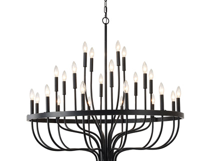 24 Light Chandelier Industrial Iron Candle Chandelier Modern Suspended Farmhouse Chandeliers Pendant Light Fixtures For Dining Room Bedroom Living Room Kitchen Island Foyer E12 Bulb (No Include) - Black