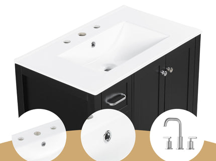 Bathroom Vanity With Sink Top, Bathroom Vanity Cabinet With 2 Doors And 2 Drawers, Open Shelf