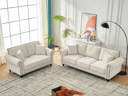 Modern 3 And 2 Seater Sofa With Rolled Arms, Tufted Upholstered Couch