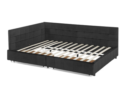 Mid-Century Storage Upholstered Tufted Bed Frame With Backrest And Armrests