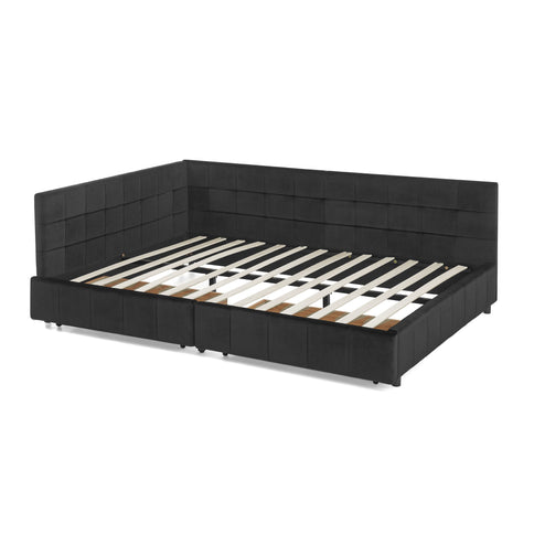 Mid-Century Storage Upholstered Tufted Bed Frame With Backrest And Armrests