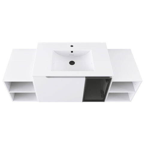 Wall Mounted Bathroom Vanity With Sink, Cabinet & Half Door