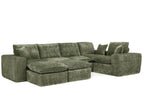 Dark Green / 3 Pc. L-Shape Sectional Sofa, 2 Ottomans