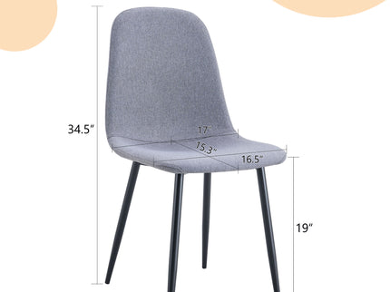 Luxury Simple Chair Linen Cotton High Resilience Dining Chair With Black Metal Legs (Set of 4) - Light Gray