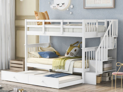 Stairway Bunk Bed With Storage And Guard Rail For Bedroom