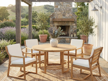 5 Piece Outdoor Dining Set, Patio Table And Chairs With Umbrella Hole