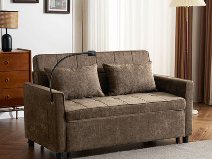 Pull-Out Sleeper Sofa With Reversible Backrest Cushion, Side Pockets, 2 USB Ports And A Phone Holder For Living Room