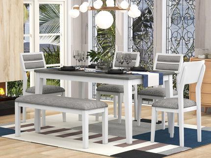 6 Piece Dining Set, Upholstered Chairs And Bench