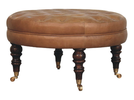 Buffalo - Round Ottoman With Castor Legs - Brown