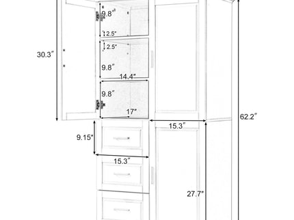 Tall And Wide Storage Cabinet With Doors For Bathroom Or Office, 3 Drawers - Gray