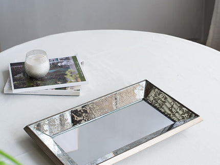 Antique Rectangle Mirror With Floral Accents, Mirrored Display Tray, Hanging Wall Mirror