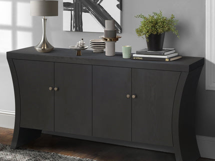 Refined Industrial 4 Door Credenza With Arc Legs & Clasps