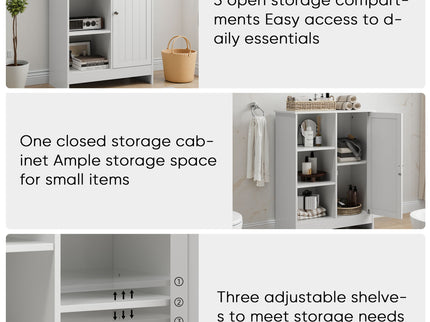 Classic Freestanding Bathroom And Kitchen Storage Cabinet With Adjustable Shelves - White