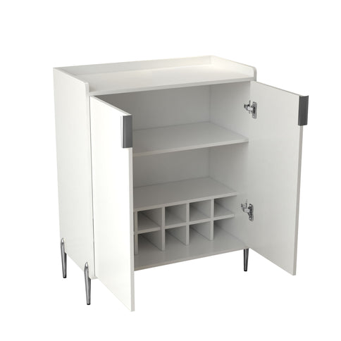 2 Door Wine Bar Cabinet With Adjustable Shelf, Soft-Closing Hinges, And High Feet - White