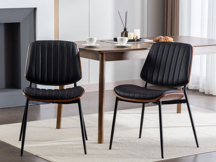 Dining Chairs (Set of 2) Mid-Century Modern Retro Chair With Walnut Bentwood Back Upholstered Seat Metal Legs Adjustable Foot For Kitchen Dining Room Chairs