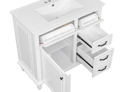 Modern Bathroom Vanity With Sink Top, Flip Drawers, Adjustable Shelf