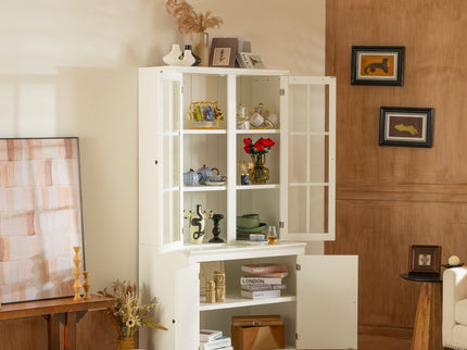 Retro Style Hutch Cabinet With Glass Door, China Cabinet For Home